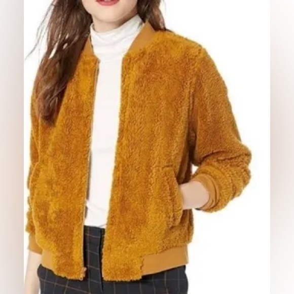 J.Crew Mercantile Goldenrod Women's Teddie Sherpa Bomber Jacket Medium - Picture 1 of 8